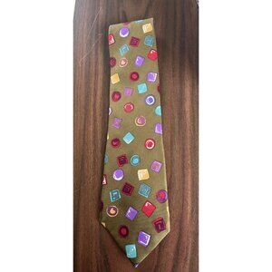 Vtg 1970's Perry Ellis Portfolio All Silk Tie Abstract  Geometric Green Purples